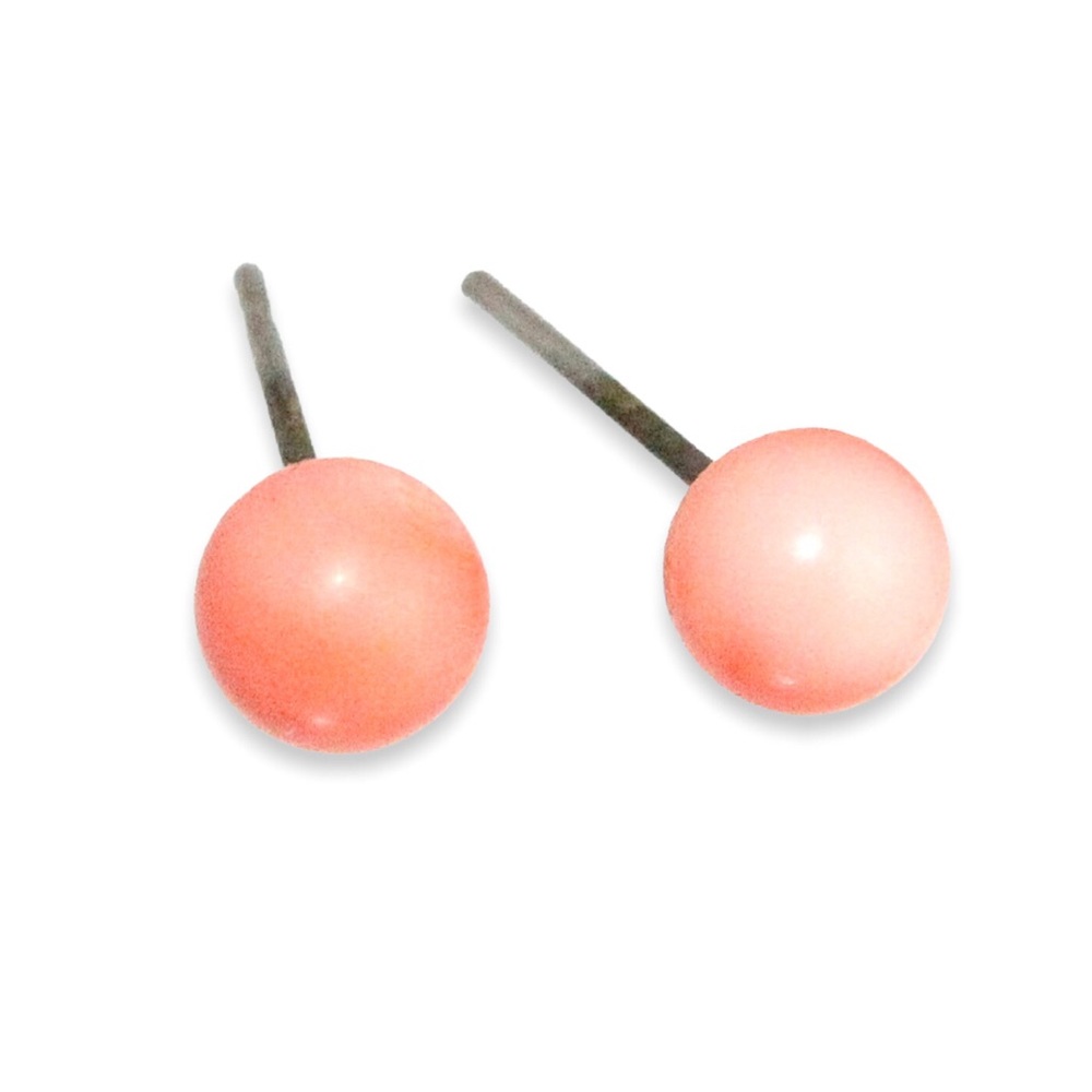 Vintage Genuine Coral Ball Stud Earrings Angel Skin Salmon Pink Small Studs
